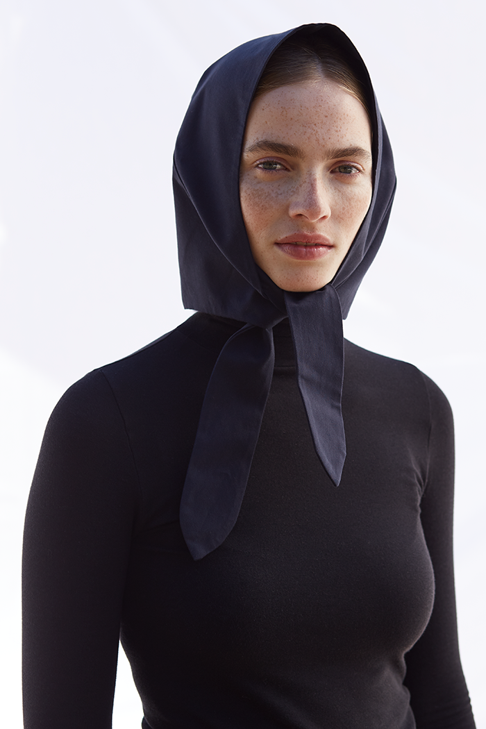 Tie Neck Headscarf - Navy